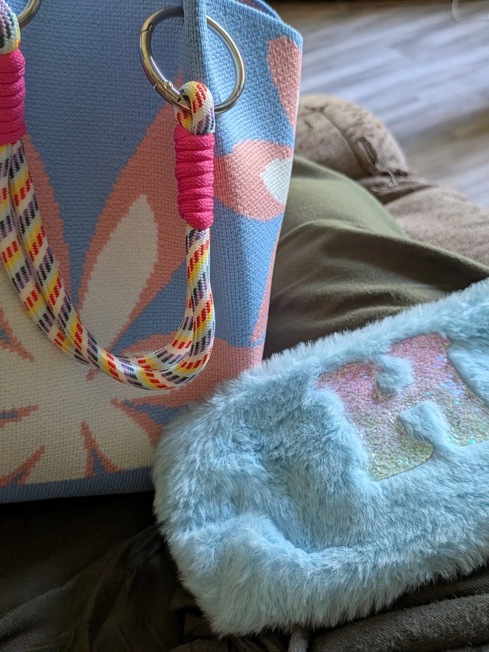 Pastel Knit Bucket Tote Bag